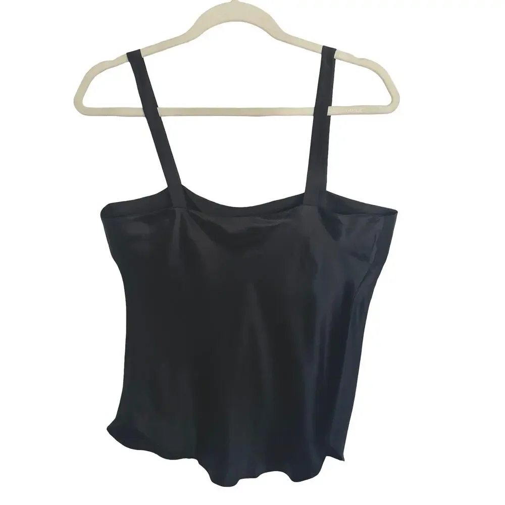 Silkscreen Black 100% Silk Cami Tank Sz M Coquette Dark Feminine Sultry Festival